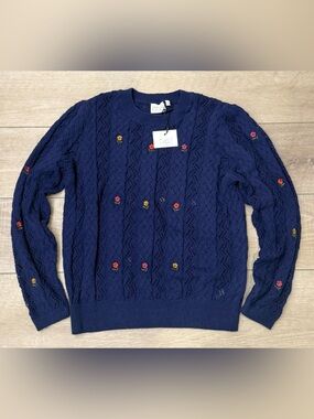 ATELIER REVE ANTHROPOLOGIE MEDIEVAL BLUE FLORAL EMBROIDERED IRFIONA SWEATER SZ L